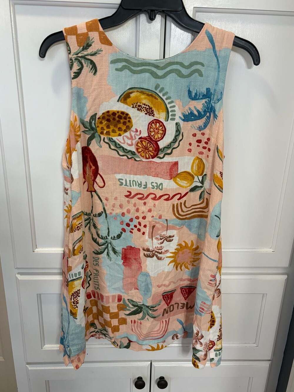 Paper Heart Tropical Fruit Print Linen Blend Shift Dress Womens Medium Beachy